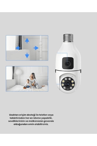 Wifi Ampul Kamera 1080p Hareket Sensörlü Gece Görüşlü Uzaktan Erişimli