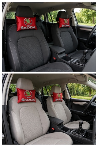 Skoda Araç Uyumlu Dijital Baskılı Seyahat Boyun Yastığı - Şık Tasarım Kırmızı