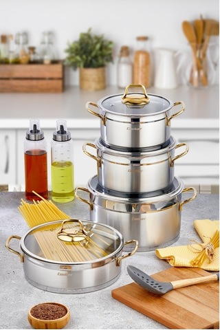 Cooker 8 Parça Paslanmaz Çelik Tencere Seti Çeyiz Seti Inox