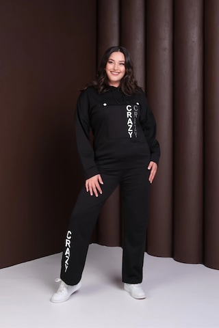 Kapüşonlu Crazy Baskılı Alt-üst Takım Siyah