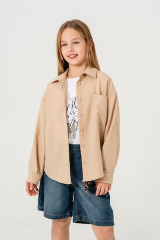 Kız Çocuk Tek Cepli Gömlek T-shirt İkili Takım 1802 Bej