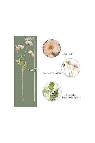 Yapay Çiçek Gelincik Çiçeği Yavruağzı Renk 3 Çiçek 1 Tomurcuk 59cm