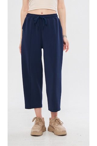 Haki Ultra Yumuşak, Dikiş Detaylı Havuç Kesim Bağcıklı Lastikli Bilek Boy Kadın Modal Pantolon Lacivert