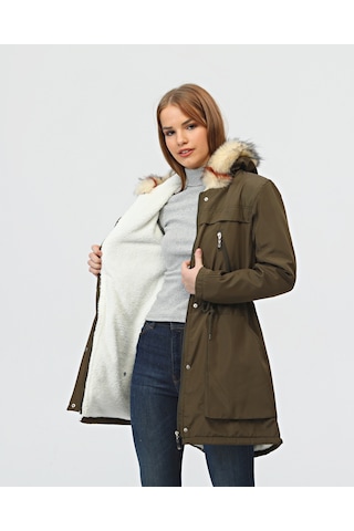 Kaban, Belden Kordonlu Büzgülü , Körüklü Cep Detaylı, Polar Astarlı Mont/kaban 001