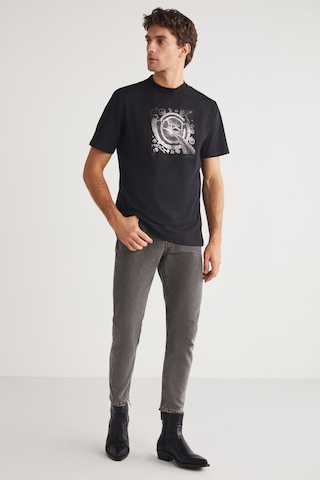 Grimelange Sevılla Erkek %100 Organik Pamuklu Baskı Detaylı Bisiklet Yaka Siyah T-shirt Siyah