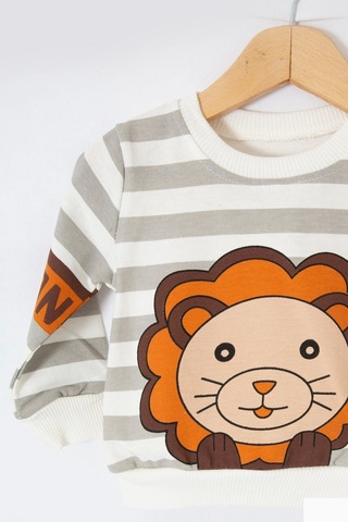 Aslan Desenli 2'li % 100 Pamuk Erkek Bebek Takımı Renkli Gri