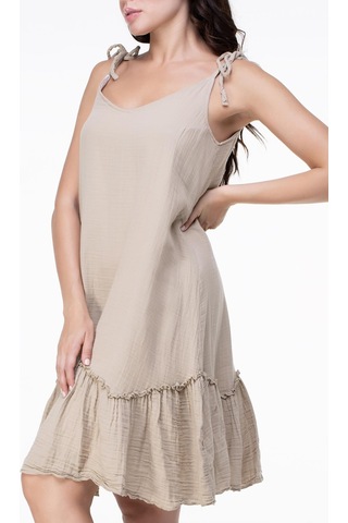 Askılı Müslin Serra Volanlı Kısa Elbise Vizon Vzn-vizon