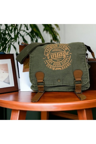 Vintage Salaş Kaliteli Unisex Günlük Gezi Kamp Okul Postacı Omuz Çantası San Diego 32 Cm X 25 Cm Haki