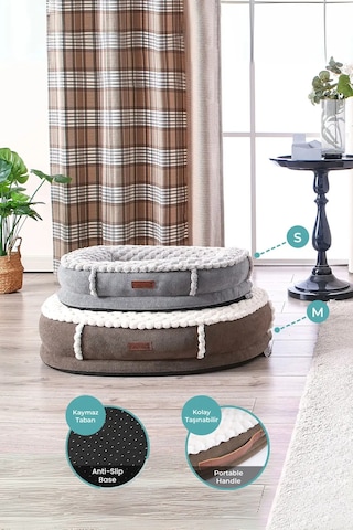 Kürk Peluş Ortopedik Kedi Köpek Evcil Hayvan Yatağı Patichill Yıkanabilir Simba Gri