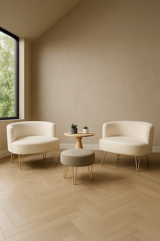 Elegance 2'li Çay Seti Berjer Ve Puf Takımı Beyaz