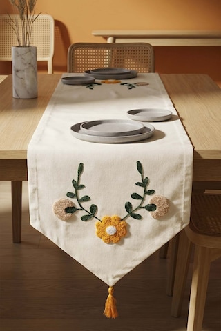Sarı Papatya Punch İşlemeli Runner 35x140 Cm Çok Renkli
