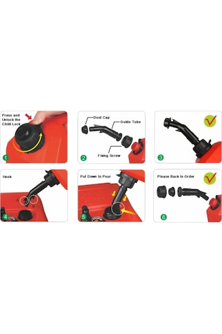 Benzin Bidonu 5 Litre Akaryakıt Mazot Taşıma Doldurm Boşaltma Borulu Plastik Antistatik