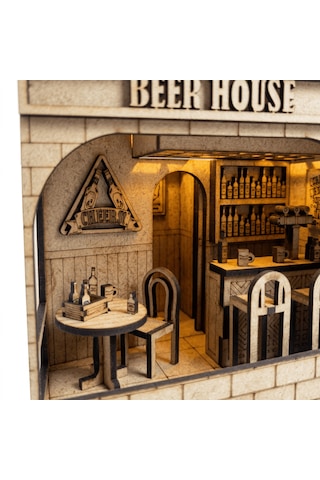 Beer House Ahşap Maket Seti Dıy Miniatür Meyhane Book Nook Koleksiyoner Model