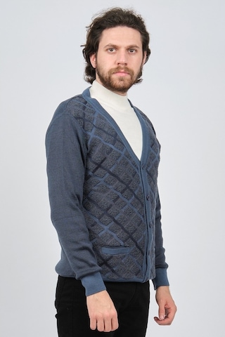 Çizgi Triko Erkek Cep Detaylı Desenli Hırka 42534235 Mavi-Mavi