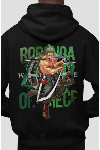 Sevbano One Piece Roronoa Zoro Anime Sırt Baskılı Unisex Oversize Penye H Siyah