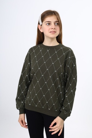 Toontoy Kız Çocuk Baskılı Sweatshirt Haki