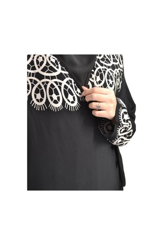 Halkalı Desenli Kruvaze Namaz Elbisesi Yandan Bağlamalı, Rahat Kesim 36 46 Beden Siyah