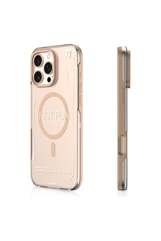 Apple Uyumlu iPhone 16 Pro Max Kılıf Magsafe Çıkarılabilir Arka Yüzeyli Youngkit Mecha Kapak Desert Gold