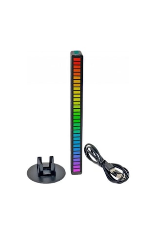 Sese Duyarlı Rgb Led Işık Ritim Işığı 32 Bit Göstergeli Araba/pc/tv/oda/masaüstü Için Renkli Led Işık Şarjlı Ekolayzır Işık Çubuğu Siyah