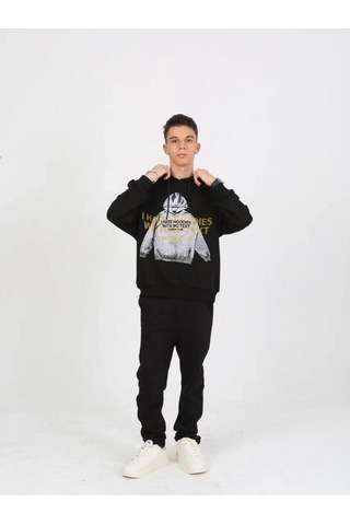 Marions Erkek Çocuk Kapüşonlu Not Hoodies Yazılı Sweatshirt-15230 Siyah