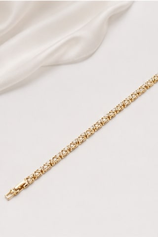 Balenbi Jewelry Kadın Taşlı Üçgen Geometrik Desenli Kararmaz Çelik Bileklik 14k Gold 1144 Altın