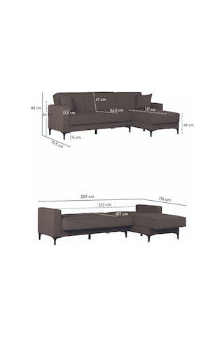 Kilim Mobilya Vela Köşe Uzanmalı Yataklı Köşe Takımı Kahverengi