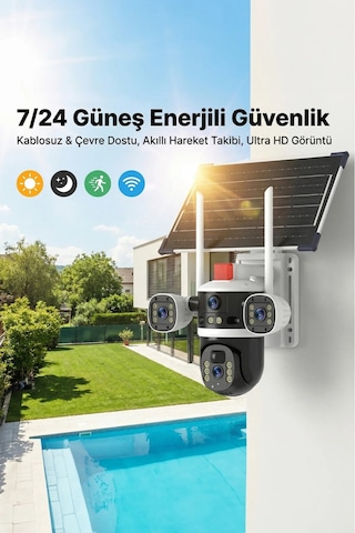 Güneş Enerjili Wifi Güvenlik Kamerası 2k 2560 1440p, 8000mah, Gece Görüş + Hareket Algılama