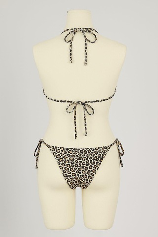 Moda Dua Kadın Siyah Ve Leopar Detaylı Yandan Bağlamalı Bikini Takımı
