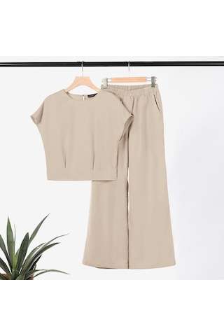 Zanzea Yaz Kıyafetleri Bayan Bluz Ve Pantolon Günlük İki Parçalı Takım Elbise Bej