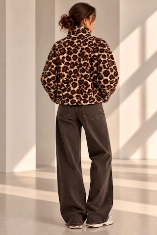 Bbbutikbasic Dik Yaka Yarım Fermuarlı Desenli Polar Sweatshirt My3535 Kahverengi Leopar