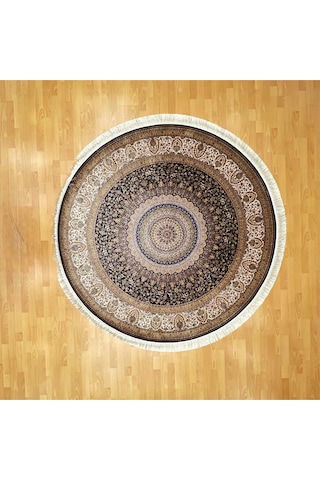 Minyatür 200 X 200 Yuvarlak İpek Halı Kahverengi