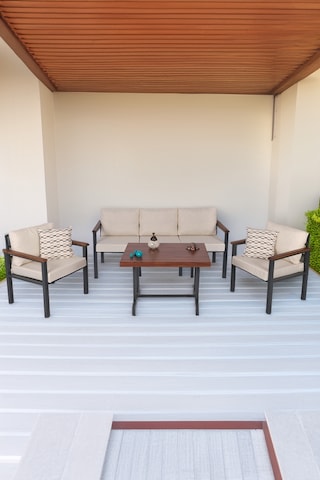 Neokas Balkon Mobilyası, Metal Oturma Grubu, Balkon Seti, Kafe Koltuğu, Bekleme Alanı Koltuğu, 1 + 1 + 3 + M Antrasit