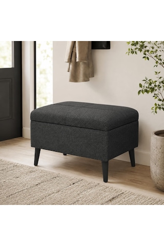 Co Art Home Sandıklı Keten Kumaş Puf / 60 X 45 X 40 / Antrasit Gri Diğer