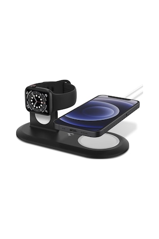 Spigen Magfit Duo 2In1 Magsafe & Apple Uyumlu iOS Watch Ile Stand Doc Black