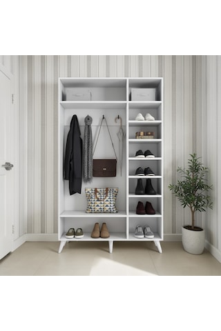 Alara Tamamı Mdf Aynalı Portmanto Vestiyer Ayakkabılık Beyaz 120 Cm - M4