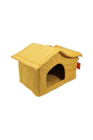Lavista Çatılı Kedi ve Köpek Evi Sarı Kadife Iç Mekan