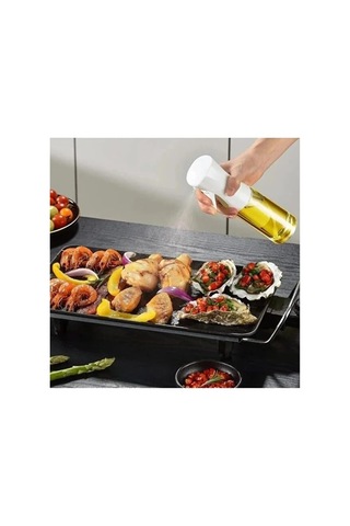 Cam Yağ Spreyi, Airfryer İçin Zeytinyağı Ve Limon Yağı Şişesi, Şeffaf, 750ml, Dikdörtgen Tasarım, Beyaz Tıpalı Çok Renkli
