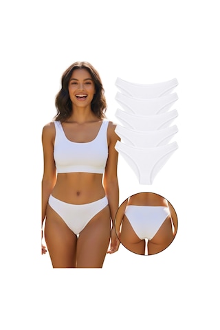 Sensu Kadın Günlük Pamuklu Külot Beyaz Bikini Model 5'li Paket Kts1056 Beyaz