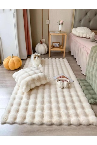 Saraz Halı Puffy Bubble Tavşan Tüyü Kaymaz Makinede Yıkanabilir Salon Koridor Mutfak Halı Bej