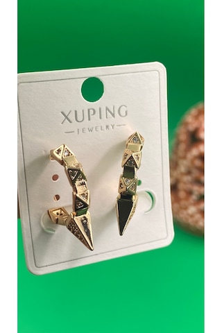 Xuping Rose Gold Geometrik Desenli Taşlı Kadın Küpe Gold