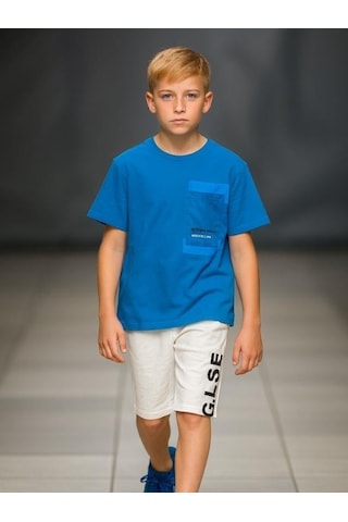 Marions Erkek Çocuk Cep Detaylı Oversize Kalıp T-shirt-15958 Mavi