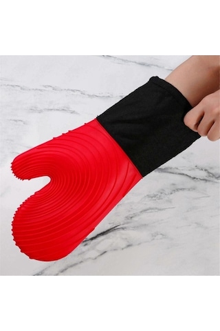 Moly Isıya Dayanıklı Fırın Eldiveni - Anti-ayak Basma, Pamuk İnçli, Kırmızı, 25x38cm Kırmızı