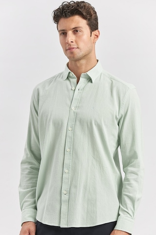İmza Açık Turkuaz Uzun Kollu Gofreli Biyeli %100 Pamuk Casual Slim Fit Dar Kesim Gömlek 1004240247 Açık Turkuaz
