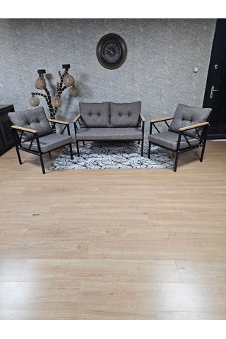 Siyah Boyalı Bahçe - Balkon - Mutfak Çay Seti Takımı Bahçe Koltuk 001
