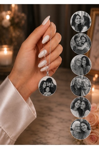 Çelik Kolye Kişiye Özel Fotoğraf Baskılı Gri
