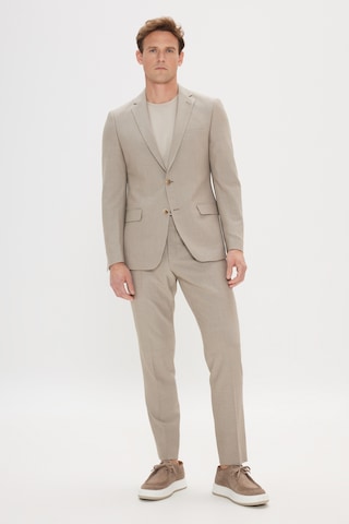 Erkek Bej Slim Fit Dar Kesim Mono Yaka Gofre Desenli Takım Elbise Bej