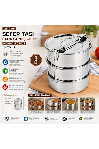 Çelik 3lü Metal Sefer Tası Taşıma Kulp Bağlama Kancalı Bx40 Renkli