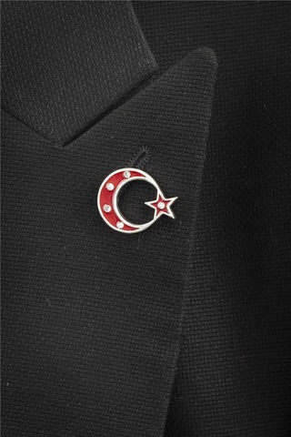925 Ayar Gümüş Zirkon Taşlı Türk Bayrağı Rozet -8053
