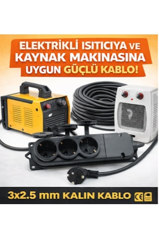 Kablo 50 Metre 3x2,5mm 3 Lü Uzatma Kablosu Tam Kesit Kaynak Makinası Kullanıma Uygundur 50 M