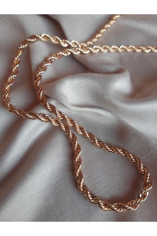 Rosegold Kalın 3mm Burgu Çelik Kolye Ve Bileklik Set Rose Gold